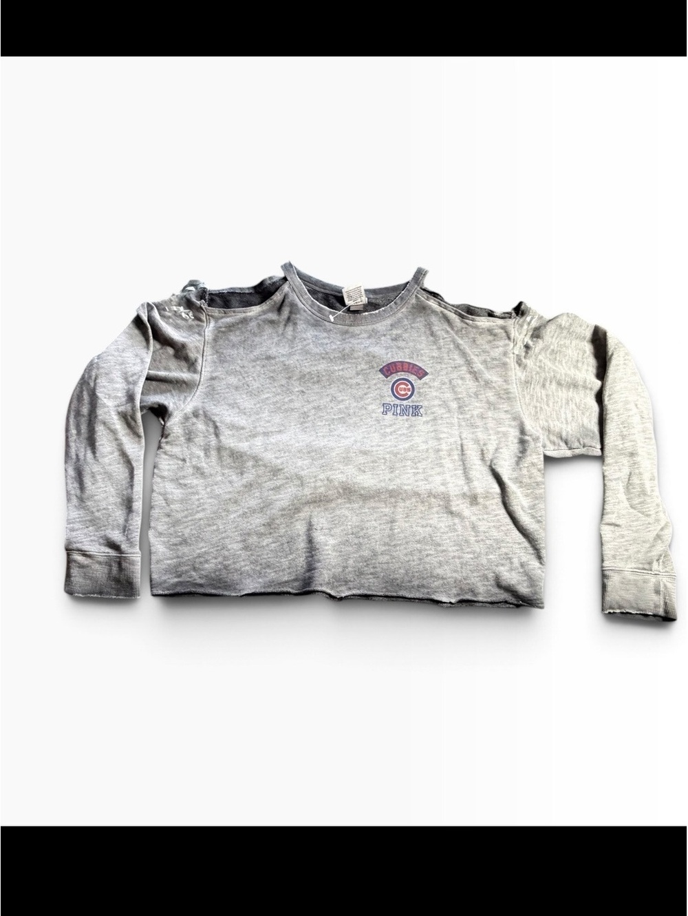 PINK Chicago Cubs open shoulder crop lightweight pull over sweatshirt size Med